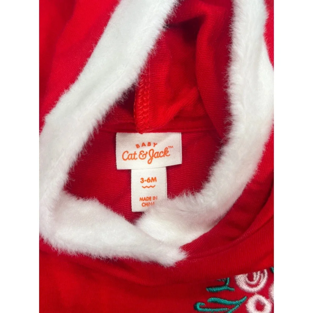 Cat & Jack Baby Christmas Santa Hoodie Tutu Romper Red Striped Outfit 3-6M